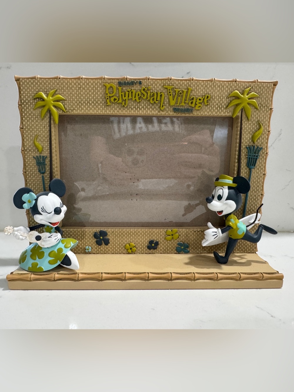 Disney Polynesian Village Mickey & Minnie Photo Frame - Tan and Green